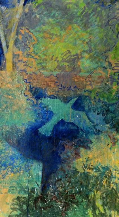 garden Fragment Mount Nelson with bird -painting on paper 