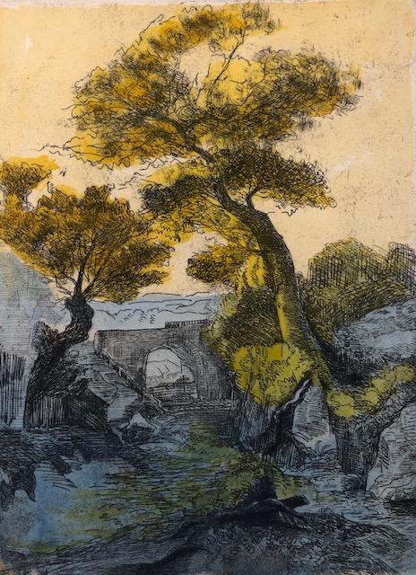 trees bridge stream autumn